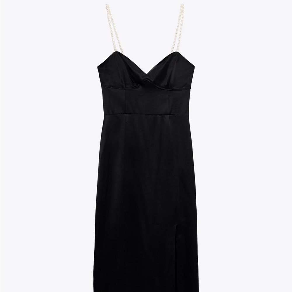 Satin dress with pearl straps